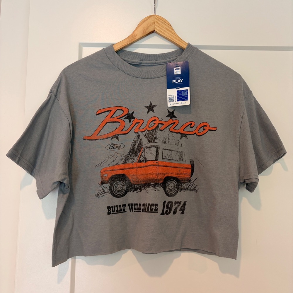 Ford Bronco Cropped Tee M Gray 70s Retro Graphic Indie Sleaze Country Festival